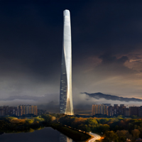 Longgang IFC in Shenzhen, China — hotel, office, and retail supertall tower